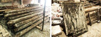 部份保留下来的木梁及楼梯木构件已呈老化及受到侵蚀，需要先行移离建筑物进行修补，才能重用。