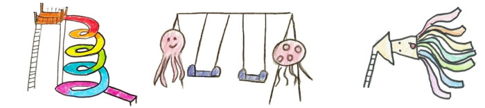 小朋友繪畫出心目中遊樂場出現的各種設施